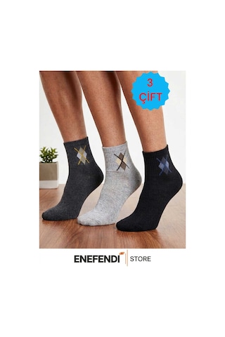 Nf Nd Enefendi 3'lü Çorap Seti Erkek Kısa Konç Çorap Mevsimlik Rahat Penye Füme, Gri, Siyah 40-45 Renkli