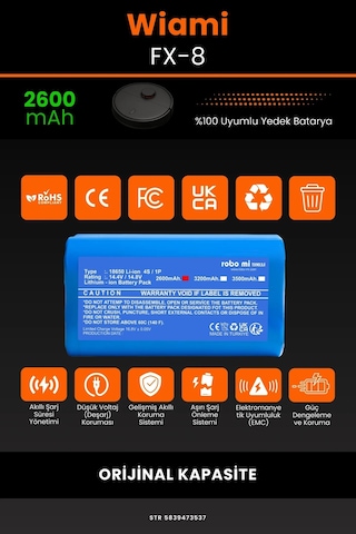 Wiami Fx 8 2600mAh Robot Süpürge Bataryası