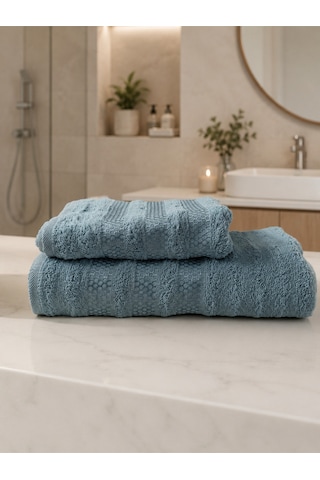Pamuklu Saç Havlusu 50x90 Ve Banyo Havlusu 90x150 Yumuşak Dokulu Emici Saç Vebanyo Havlusu Turkuaz