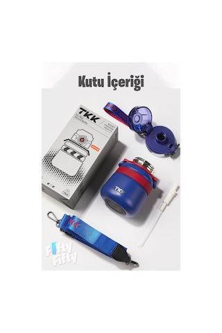Tkk 600 Ml Çelik Su Matarası Çift Kullanım Pipetli/rahat İçim 12 Saat Sıcak/24 Saat Soğuk Termos -2029-600ml Mavi