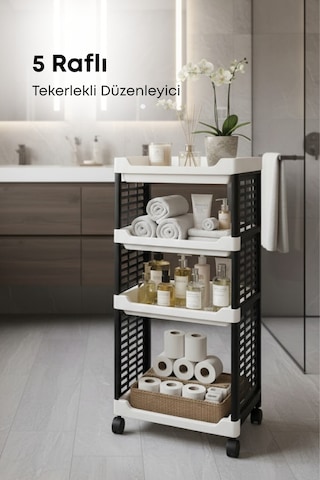 Grimorlife 5 Raflı Banyo Düzenleyici Mutfak Rafı Banyo Dolabı Çok Amaçlı Plastik Mutfak Düzenleyici Siyah