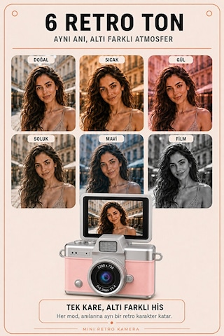Solvis Mini Dijital Kamera Retro Tasarım Hd Video Selfie Çekim 180 Döndürülebilir Ekran Taşınabilir Kamera