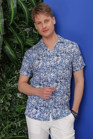 Efor G 1538 Slim Fit Lacivert-beyaz Klasik Gömlek Lacivert