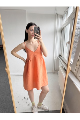 Retrobird Tasarım June Askılı Mini Elbise Kadın Turuncu-13902 Turuncu