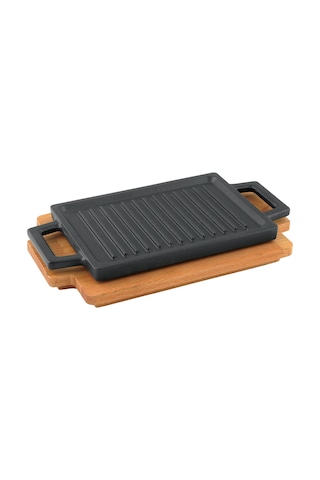 Lava Döküm Dikdörtgen Hot Plate, ahşap altlıklı. Ölçü 22x15cm.