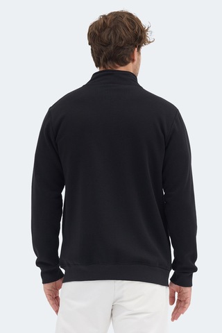 Slazenger Mendoza I Erkek Fermuarlı Dik Yaka Cepli Siyah Sweatshırt Siyah
