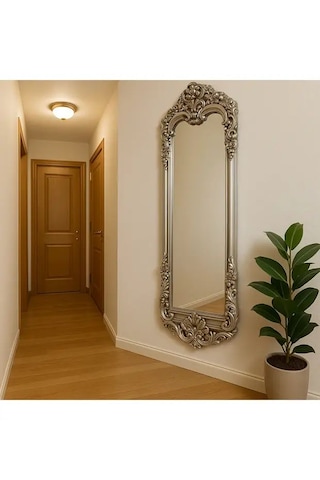 Dekoratif Varaklı Boy Aynası Gümüş