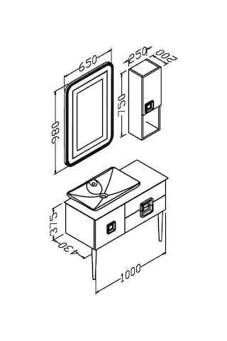 Zürih 100 Cm Antrasit Lavabolu Banyo Dolabi - Beyaz / Kayin Çok Renkli