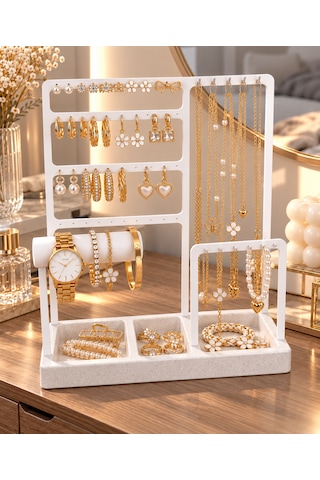 3d Baskı Beyaz Takı Organizeri Takılık Kolye Küpe Bileklik Yüzük Düzenleyici