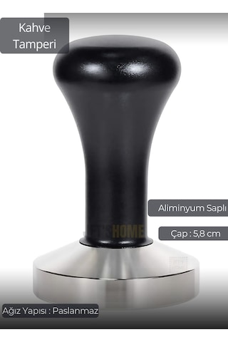 Tamper Aluminyum Saplı Paslanmaz Tabanlı Kahve Tamperi 58 Mm siyah