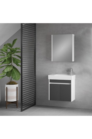 Denko Natalia 60 Cm Mdf Antrasit Gri Banyo Dolabı Takımı Antrasit