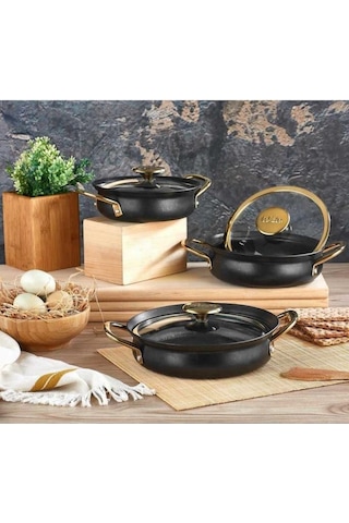 Oms Bakraç 6 Parça Granit Sahan Seti Siyah 152.3724