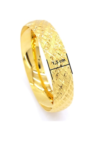 22 Ayar Altın Kaplama Baklava Desenli İmitasyon Bilezik 15mm Blz-3010 Altın