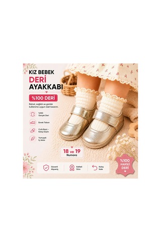 My Baby Kumsal % 100 Deri Bebe Babet Ayakkabı Taban Ve İç Astar Tamamen Deriden Üretilmiştir. Altın Altın