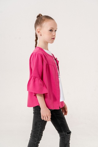 Kız Çocuk Çiçek Gömlekli İkili Kız Takım 3127 Fuşya