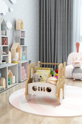 Happy Walker -Ahşap İlk Adım Arabası - Yürüme Arkadaşı - Yürüteç - Oyuncak Organizer
