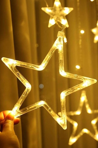 Mobgift Animasyonlu Led Işıklı Eklemeli Yıldız Perde 2,80 X 75 Sarı