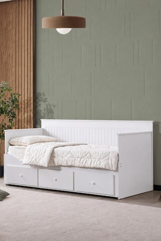 Yavrulu Karyola, Marmaris Divan Karyola Çekmeceli Açılır Çift Kişilik Karyola + Soft Yatak - Beyaz