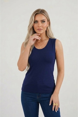 Hashtag Kadın Prenses Yaka Sıfır Kol Body Günlük Viskon Kumaş Lacivert