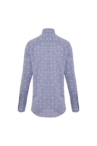 Hatemoğlu Lacivert Desenli Slim Fit Keten Gömlek Lacivert