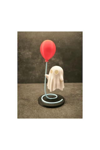 Cadılar Bayramı Temalı Hayalet Led Tealight Mumluk Balonlu Halloween Dekoratif Masa Süsü Beyaz