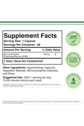 Double Wood Dihydroberberine Patented Glucovantage Berberine 100mg 60 Caps Aromasız