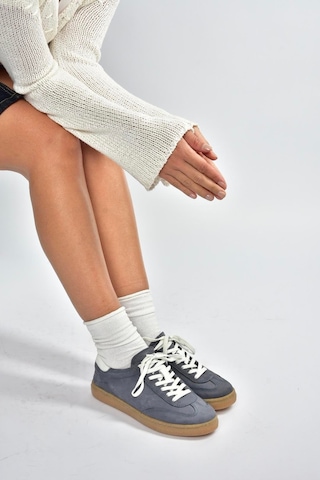 Fox Shoes V999061501 Lacivert Hakiki Deri Nubuk Kadın Spor Ayakkabı Sneakers Lacivert