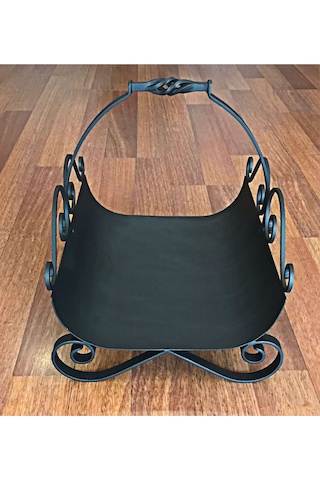 Kulplu Siyah Şık Dekoratif Şömine Odunluk