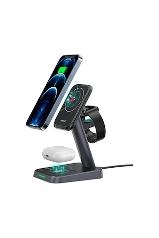 Ally W68 15w 3in1 Manyetik Katlanabilir Masaüstü Kablosuz Şarj Standı İphone 12-13 Airpods Apple Watch Uyumlu Mh-hs4118-5073