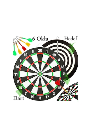 Dart Çift Taraflı Hedef ve Dart 17 İnç 43 Cm Lik Büyük Boy 6 Oklu