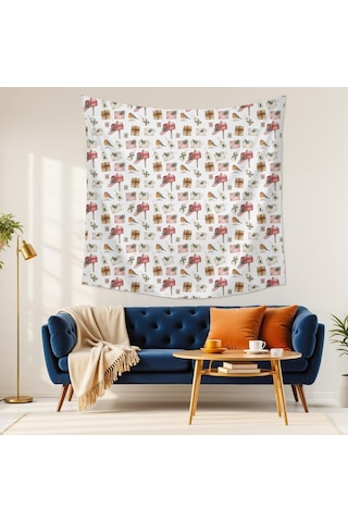 59x59 İnç Noel Temalı Kare Duvar Halısı, Oturma Odası, Yatak Odası Ve Genç Odası Dekoru İçin