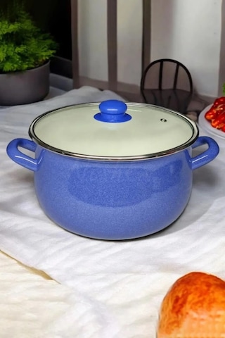 Emaye Derin Bombeli Yoğurt Tenceresi 24 Cm 5 Litre Mavi 072-c Mavi