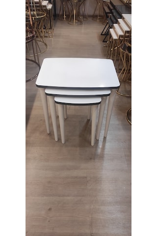 3 Lü Mdf Lam Zigon Sehpa Takımı , Ahşap Zigon Sehpa Beyaz - Antrasit