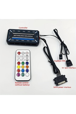 Boatshop1 Uzaktan Kumandalı 6 Pinli Rgb Fan Merkezi Siyah 10 2 Portlu Sata Güç Kaynağı Işık Senkronizasyonu