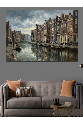 Amsterdam Kanalları Ve Tarihi Evler Dekoratif Kanvas - Mdf Ahşap Tablo