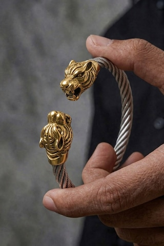 Viking Altın Kaplama Aslan Başlı Güç, Cesaret Ve Sadakati Sembolize Eden Erkek Çelik Bileklik Diğer