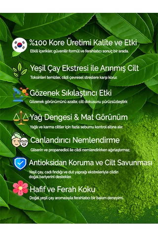 Modamkore 7'li Paket Yeşil Çay Kore Yüz Maskesi Yağ Dengeleyici Arındırıcı