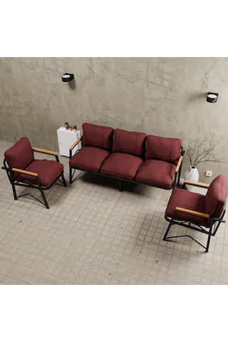 Mb Garden Furnıture Simetri Model, Balkon, Bahçe, Cafe, Metal Koltuk Takımı, Bahçe Takımı , Çay Seti, 3+1+1 Takım Bordo
