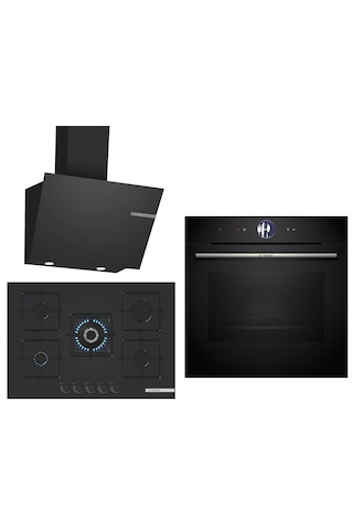 Bosch Black Deluxe HBG7764B1 4D Hot Air - PNQ7B6P31O 3D Fry 75 CM Wok Bek - DWK66PJ60T 3 Lü Ankastre Set 607