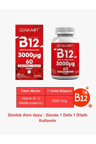 Senkavit B12 3000 Mcg Dil Altı Sublıngual 60 Tablet Çilek Aroma