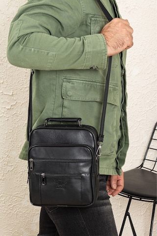 Newish Polo Erkek Hakiki Deri Günlük Omuz Ve El Çantası 20x24 Cm - New084 Siyah