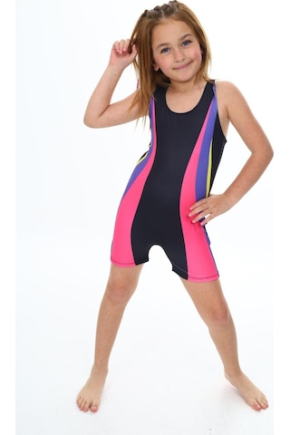 Kız Çocuk Geometrik Renk Yeni Sezon Renk Geçişli Yüzücü Tarz Şortlu Mayo Çok Renkli