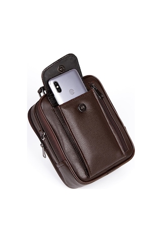 Koyu Kahverengi Deri Çelik Kasalı Telefon Bölmeli El Ve Omuz Çant
