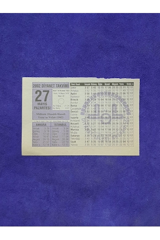 27 Mayıs 2002 Takvim Yaprağı - Nostalji Koleksiyonluk Takvim Yaprağı