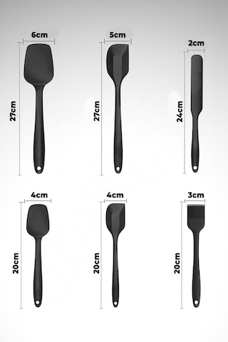 6 Adet Spatula Seti - 1. Kalite Çelik Silikon - Pastacı Spatula Seti - Isıya Dayanıklı Yapışmaz Siyah