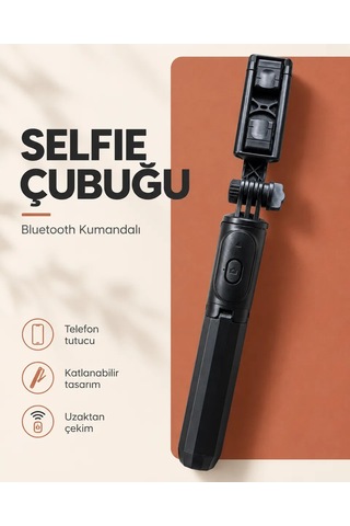 Bluetooth Kumandalı Katlanabilir Selfie Çubuğu Ve Telefon Tutucu