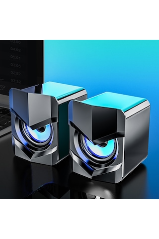 Geeksen V-158 Usb Beslemeli 3.5mm Sesli Bilgisayar Hoparlörü - Hıfı Stereo, Zengin Bas, Işık Özelliği, Siyah