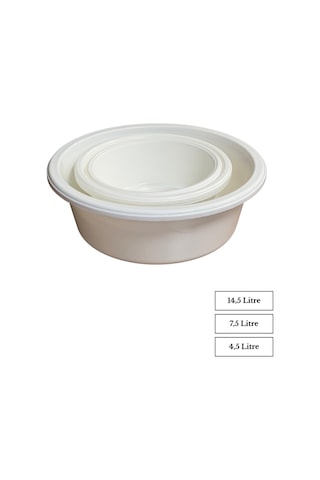 3'lü Saklama Kabı Seti İç Içe Geçmeli Badya / Leğen Mutfak Ve Ev Içi Kullanım Plastik Pratik Set Beyaz
