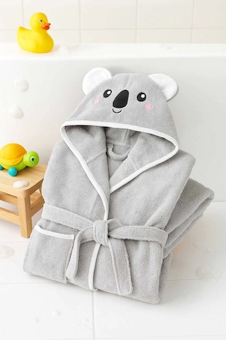 Kapşonlu Unisex %100 Pamuklu Çocuk Banyo Bornozu Koala 11-12 Yaş