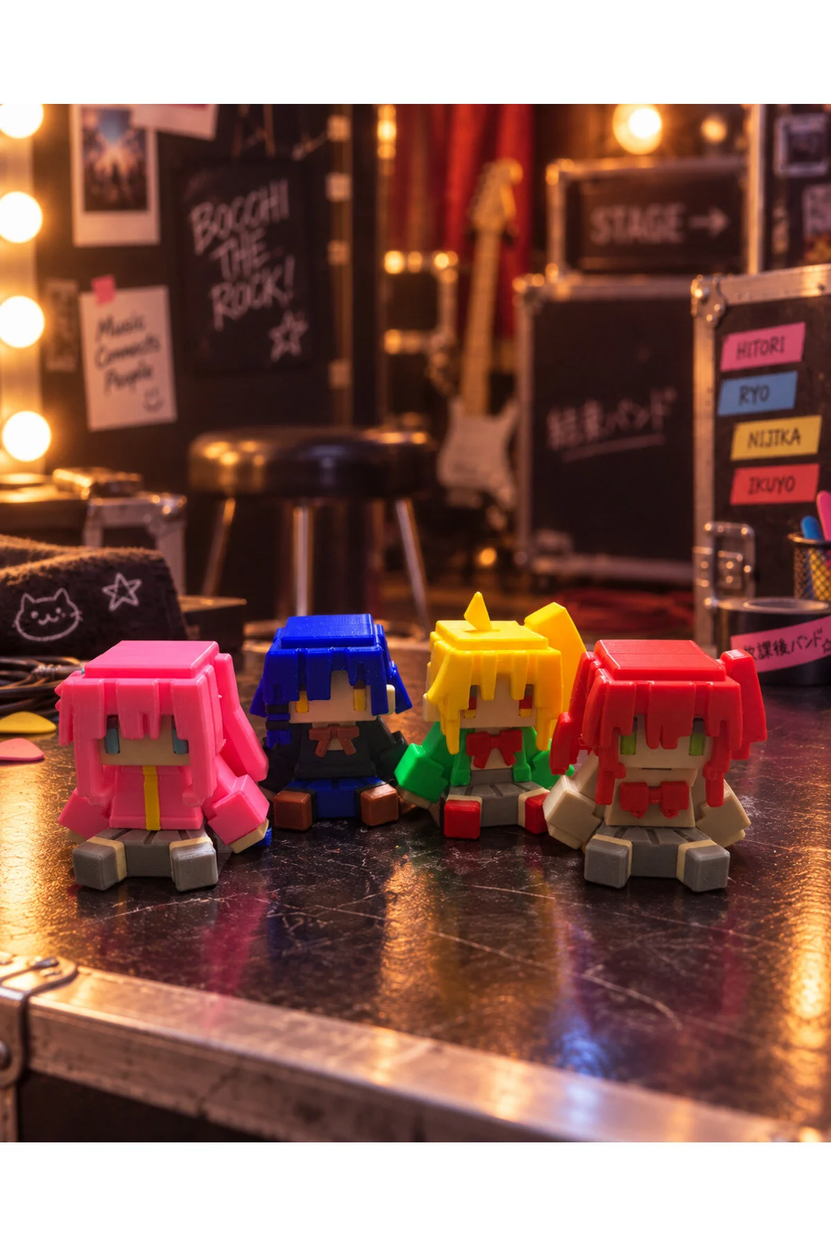 Bocchi The Rock 4'lü Mini Anime Figür Seti Hitori Gotoh Ryo Yamada Nijika Ijichi Kita Ikuyo Pixel Art